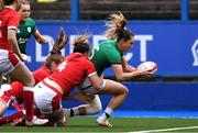 10 April 2021; Eimear Considine of Ireland on her way to scoring a try during the Women's Six Nations Rugby Championship match between Wales and Ireland at Cardiff Arms Park in Cardiff, Wales. Photo by Ben Evans/Sportsfile