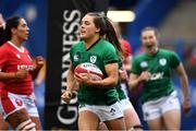 10 April 2021; Beibhinn Parsons of Ireland after scoring a try during the Women's Six Nations Rugby Championship match between Wales and Ireland at Cardiff Arms Park in Cardiff, Wales. Photo by Ben Evans/Sportsfile