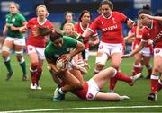 10 April 2021; Sene Naoupu of Ireland goes over to score a try during the Women's Six Nations Rugby Championship match between Wales and Ireland at Cardiff Arms Park in Cardiff, Wales. Photo by Ben Evans/Sportsfile