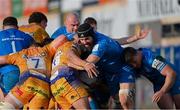 10 April 2021; Scott Fardy of Leinster is tackled by Ben Moon of Exeter Chiefs during the Heineken Champions Cup Pool Quarter-Final match between Exeter Chiefs and Leinster at Sandy Park in Exeter, England. Photo by Ramsey Cardy/Sportsfile