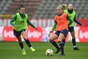 10 April 2021; Denise O'Sullivan, right, and Jamie Finn during a Republic of Ireland Women training session at King Baudouin Stadium in Brussels, Belgium. Photo by David Stockman/Sportsfile