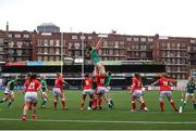 10 April 2021; Aoife McDermott of Ireland wins possession in a  line out during the Women's Six Nations Rugby Championship match between Wales and Ireland at Cardiff Arms Park in Cardiff, Wales. Photo by Chris Fairweather/Sportsfile