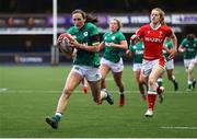 10 April 2021; Hannah Tyrrell of Ireland runs in to score a try during the Women's Six Nations Rugby Championship match between Wales and Ireland at Cardiff Arms Park in Cardiff, Wales. Photo by Chris Fairweather/Sportsfile