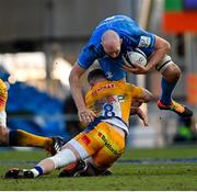 10 April 2021; Devin Toner of Leinster is tackled by Sam Simmonds of Exeter Chiefs during the Heineken Champions Cup Pool Quarter-Final match between Exeter Chiefs and Leinster at Sandy Park in Exeter, England. Photo by Ramsey Cardy/Sportsfile