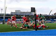 10 April 2021; Dorothy Wall of Ireland scores a try during the Women's Six Nations Rugby Championship match between Wales and Ireland at Cardiff Arms Park in Cardiff, Wales. Photo by Chris Fairweather/Sportsfile