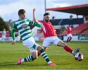 10 April 2021; Ronan Finn of Shamrock Rovers in action against Greg Bolger of Sligo Rovers during the SSE Airtricity League Premier Division match between Sligo Rovers and Shamrock Rovers at The Showgrounds in Sligo. Photo by Stephen McCarthy/Sportsfile