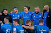 10 April 2021; Leinster players, from left, Cian Healy, Rory O'Loughlin, James Lowe, Andrew Porter and Scott Fardy following their side's victory in the Heineken Champions Cup Pool Quarter-Final match between Exeter Chiefs and Leinster at Sandy Park in Exeter, England. Photo by Ramsey Cardy/Sportsfile