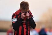 10 April 2021; Aodh Dervin of Longford Town following his side's defeat in the SSE Airtricity League Premier Division match between Longford Town and Drogheda United at Bishopsgate in Longford. Photo by Sam Barnes/Sportsfile