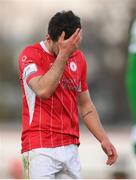 10 April 2021; A dejected John Mahon of Sligo Rovers after the SSE Airtricity League Premier Division match between Sligo Rovers and Shamrock Rovers at The Showgrounds in Sligo. Photo by Stephen McCarthy/Sportsfile