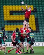 10 April 2021; Kieran Treadwell of Ulster wins possession in the lineout during the Heineken Challenge Cup Quarter-Final match between Northampton Saints and Ulster at Franklin's Gardens in Northampton, England. Photo by Matt Impey/Sportsfile