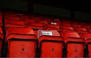 9 April 2021; A view of seats in Tolka Park before the SSE Airtricity League First Division match between Shelbourne and Wexford at Tolka Park in Dublin. Photo by Eóin Noonan/Sportsfile