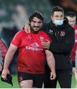 10 April 2021; Tom O'Toole, left, and Gareth Milasinovich of Ulster after their side's victory in the Heineken Challenge Cup Quarter-Final match between Northampton Saints and Ulster at Franklin's Gardens in Northampton, England. Photo by Matt Impey/Sportsfile