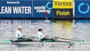 11 April 2021; Philip Doyle, left, and Ronan Byrne of Ireland cross the line to win the Men's Double Sculls B Final during Day 3 of the European Rowing Championships 2021 at Varese in Italy. Photo by Roberto Bregani/Sportsfile