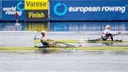 11 April 2021; Gary O’Donovan of Ireland finishes fourth ahead of Joachim Agne of Germany in the Lightweight Men's Single Sculls A Final during Day 3 of the European Rowing Championships 2021 at Varese in Italy. Photo by Roberto Bregani/Sportsfile