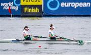 11 April 2021; Aileen Crowley, left, and Monika Dukarska of Ireland finish sixth in the Women's Pair A Final during Day 3 of the European Rowing Championships 2021 at Varese in Italy. Photo by Roberto Bregani/Sportsfile
