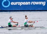 11 April 2021; Aileen Crowley, left, and Monika Dukarska of Ireland finish sixth in the Women's Pair A Final during Day 3 of the European Rowing Championships 2021 at Varese in Italy. Photo by Roberto Bregani/Sportsfile