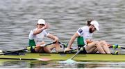 11 April 2021; Fintan McCarthy, left, and Paul O'Donovan of Ireland after winning the Lightweight Men's Double Sculls A Final during Day 3 of the European Rowing Championships 2021 at Varese in Italy. Photo by Roberto Bregani/Sportsfile