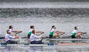 11 April 2021; Ireland rowers, from left, Aifric Keogh, Eimear Lambe, Fiona Murtagh and Emily Hegarty compete in the Women's Four A Final during Day 3 of the European Rowing Championships 2021 at Varese in Italy. Photo by Roberto Bregani/Sportsfile