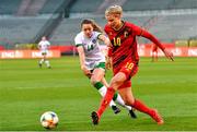 11 April 2021; Justine Vanhaevermaet of Belgium in action against Heather Payne of Republic of Ireland during the women's international friendly match between Belgium and Republic of Ireland at King Baudouin Stadium in Brussels, Belgium. Photo by David Catry/Sportsfile
