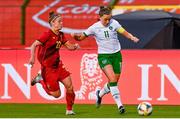 11 April 2021; Katie McCabe of Republic of Ireland in action against Laura Deloose of Belgium during the women's international friendly match between Belgium and Republic of Ireland at King Baudouin Stadium in Brussels, Belgium. Photo by David Catry/Sportsfile