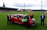 13 April 2021; Bohemians have taken two significant actions in the fight against climate change. Firstly, by signing up, through our Climate Justice Officer, to the UN’s Sports for Climate Action Framework and, secondly, by announcing MG Motor Ireland as the club's Official Vehicle Partner for 2021. The partnership will see club players and manager Keith Long drive 100% electric vehicles. Pictured at Dalymount Park in Dublin are, from left, Andrew Johnson, Sales Manager, MG Motor Ireland, James Talbot, Bohemians goalkeeper, Keith Long, Bohemians Manager, Sean McCabe, Bohemians Climate Officer and Gerard Rice, Managing Director, MG Motor Ireland. Photo by Sam Barnes/Sportsfile