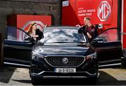 13 April 2021; Bohemians have taken two significant actions in the fight against climate change. Firstly, by signing up, through our Climate Justice Officer, to the UN’s Sports for Climate Action Framework and, secondly, by announcing MG Motor Ireland as the club's Official Vehicle Partner for 2021. The partnership will see club players and manager Keith Long drive 100% electric vehicles. Pictured at Dalymount Park in Dublin are Natasha Maher, Marketing Manager, MG Motor Ireland, and James Talbot, Bohemians goalkeeper. Photo by Sam Barnes/Sportsfile