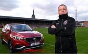 13 April 2021; Bohemians have taken two significant actions in the fight against climate change. Firstly, by signing up, through our Climate Justice Officer, to the UN’s Sports for Climate Action Framework and, secondly, by announcing MG Motor Ireland as the club's Official Vehicle Partner for 2021. The partnership will see club players and manager Keith Long drive 100% electric vehicles. Pictured at Dalymount Park in Dublin is, Keith Long, Bohemians Manager. Photo by Sam Barnes/Sportsfile