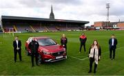 13 April 2021; Bohemians have taken two significant actions in the fight against climate change. Firstly, by signing up, through our Climate Justice Officer, to the UN’s Sports for Climate Action Framework and, secondly, by announcing MG Motor Ireland as the club's Official Vehicle Partner for 2021. The partnership will see club players and manager Keith Long drive 100% electric vehicles. Pictured at Dalymount Park in Dublin are, from left, Andrew Johnson, Sales Manager, MG Motor Ireland, Keith Long, Bohemians Manager, James Talbot, Bohemians goalkeeper, Sean McCabe, Bohemians Climate Officer, Natasha Maher, Marketing Manager, MG Motor Ireland, and Gerard Rice, Managing Director, MG Moto Ireland. Photo by Sam Barnes/Sportsfile