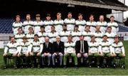 12 May 1985; The Ireland team, back row from left, Brendan Mullin, Philip Matthews, Paul Collins, Paddy Kenny, Brian Spillane, Willie Anderson, Brian McCall, Jim McCoy, Nigel Carr and Harry Harbison, with centre row from left, Keith Crossan, Rab Brady, Michael Bradley, Paul Kennedy, Mick Fitzpatrick, Philip Rainey, Moss Finn, Terry McMaster, and Ralph Keyes, and front row from left, Phil Orr, Trevor Ringland, Donal Lenihan, Honorary medical officer Dr Joe Gallagher, IRFU President Des McKibben, team captain Ciaran Fitzgerald, team coach Mick Doyle, Hugo MacNeill, Michael Kiernan, and Paul Dean during an Ireland rugby squad portrait session at Lansdowne Road in Dublin ahead of their summer tour to Japan. Photo by Jim O'Kelly/Sportsfile