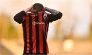10 April 2021; Shane Elworthy of Longford Town dejected after his side's defeat in the SSE Airtricity League Premier Division match between Longford Town and Drogheda United at Bishopsgate in Longford. Photo by Sam Barnes/Sportsfile