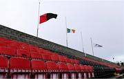 10 April 2021; Flags are flown at half mast before the SSE Airtricity League Premier Division match between Longford Town and Drogheda United at Bishopsgate in Longford. Photo by Sam Barnes/Sportsfile