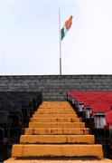 10 April 2021; The tricolour flies at half mast before the SSE Airtricity League Premier Division match between Longford Town and Drogheda United at Bishopsgate in Longford. Photo by Sam Barnes/Sportsfile