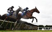 13 April 2021; Fangio De Vassy, with Rachael Blackmore up, right, clear the last alongside Broomfields Kan with Denis O'Regan up, during the www.fairyhouse.ie Maiden hurdle at Fairyhouse Racecourse in Ratoath, Meath. Photo by David Fitzgerald/Sportsfile