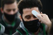 13 April 2021; Roberto Lopes of Shamrock Rovers has his temperature taken upon arrival before the SSE Airtricity League Premier Division match between Derry City and Shamrock Rovers at the Ryan McBride Brandywell Stadium in Derry. Photo by Stephen McCarthy/Sportsfile