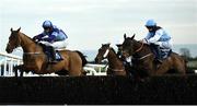 13 April 2021; Somptueux, with Rachael Blackmore up, right, clear the last alongside Samurai Cracker, with Richard Deegan up, on their way to winning the Follow Fairyhouse on Social Media Rated Novice steeplechase at Fairyhouse Racecourse in Ratoath, Meath. Photo by David Fitzgerald/Sportsfile