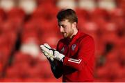 13 April 2021; Derry City goalkeeper Nathan Gartside before the SSE Airtricity League Premier Division match between Derry City and Shamrock Rovers at the Ryan McBride Brandywell Stadium in Derry. Photo by Stephen McCarthy/Sportsfile