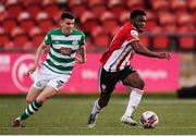 13 April 2021; James Akintunde of Derry City in action against Gary O'Neill of Shamrock Rovers during the SSE Airtricity League Premier Division match between Derry City and Shamrock Rovers at the Ryan McBride Brandywell Stadium in Derry. Photo by Stephen McCarthy/Sportsfile