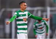 13 April 2021; Graham Burke of Shamrock Rovers celebrates after scoring his side's second goal during the SSE Airtricity League Premier Division match between Derry City and Shamrock Rovers at the Ryan McBride Brandywell Stadium in Derry. Photo by Stephen McCarthy/Sportsfile