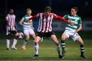 13 April 2021; Will Patching of Derry City in action against Max Murphy of Shamrock Rovers during the SSE Airtricity League Premier Division match between Derry City and Shamrock Rovers at the Ryan McBride Brandywell Stadium in Derry. Photo by Stephen McCarthy/Sportsfile