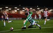 13 April 2021; Danny Mandroiu of Shamrock Rovers in action against Eoin Toal of Derry City during the SSE Airtricity League Premier Division match between Derry City and Shamrock Rovers at the Ryan McBride Brandywell Stadium in Derry. Photo by Stephen McCarthy/Sportsfile
