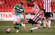 13 April 2021; Dylan Watts of Shamrock Rovers in action against Brendan Barr of Derry City during the SSE Airtricity League Premier Division match between Derry City and Shamrock Rovers at the Ryan McBride Brandywell Stadium in Derry. Photo by Stephen McCarthy/Sportsfile