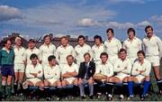 28 September 1980; The Cork Constitution Presidents XV team, back row, from left, referee Der Healy, Christy Cantillon, Ciaran Fitzgerald, Stan Waldron, Gerry McLoughlin, Brian Clifford, Michael Kiernan, Donal Lenihan, Paul Collins and Anthony O'Leary, with front, from left, Jimmy Bowen, Moss Finn, Michael O'Sullivan, Cork Constitution RFC President Michael Keyes, Colm Murphy, Greg Barrett and Terry Kennedy prior to the Representative match between Cork Constitution President's XV and Bill Beaumont's Lions XV at Musgrave Park in Cork. Photo by Ray McManus/Sportsfile