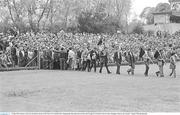 19 Jully 1981; Protesters walk across the pitch in advance of the Ulster GAA Football Senior Championship Final match between Down and Armagh at St Tiernach's Park in Clones, Monaghan. Photo by Jim Connolly / Connolly Collection/Sportsfile