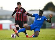16 April 2021; Ali Coote of Bohemians is tackled by Tunmise Sobowale of Waterford during the SSE Airtricity League Premier Division match between Waterford and Bohemians at the RSC in Waterford. Photo by Eóin Noonan/Sportsfile