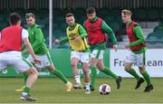 16 April 2021; Conor Clifford of Bray Wanderers and his team-mates warm up before the SSE Airtricity League First Division match between Bray Wanderers and Athlone Town at the Carlisle Grounds in Bray, Wicklow. Photo by Matt Browne/Sportsfile