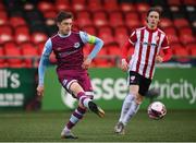 16 April 2021; Jake Hyland of Drogheda United in action against Will Fitzgerald of Derry City during the SSE Airtricity League Premier Division match between Derry City and Drogheda United at the Ryan McBride Brandywell Stadium in Derry. Photo by Stephen McCarthy/Sportsfile