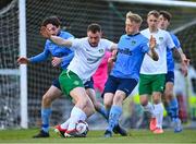16 April 2021; Kieran Butler of Cabinteely in action against Luke Boore, left, and Eoin Farrell of UCD during the SSE Airtricity League First Division match between UCD and Cabinteely at the UCD Bowl in Belfield, Dublin. Photo by Piaras Ó Mídheach/Sportsfile
