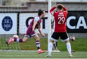 16 April 2021; James Brown of Drogheda United celebrates after scoring his side's first goal during the SSE Airtricity League Premier Division match between Derry City and Drogheda United at the Ryan McBride Brandywell Stadium in Derry. Photo by Stephen McCarthy/Sportsfile