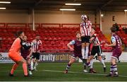 16 April 2021; Ronan Boyce of Derry City heads to score his side's first goal during the SSE Airtricity League Premier Division match between Derry City and Drogheda United at the Ryan McBride Brandywell Stadium in Derry. Photo by Stephen McCarthy/Sportsfile
