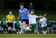 16 April 2021; Dara Keane of UCD is tackled by Vilius Labutis of Cabinteely during the SSE Airtricity League First Division match between UCD and Cabinteely at the UCD Bowl in Belfield, Dublin. Photo by Piaras Ó Mídheach/Sportsfile